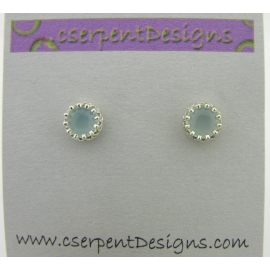 Handmade aqua AAA grade chalcedony cab sterling silver post earrings