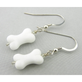 White Bone Earrings Artisan made white glass bone earrings with sterling silver