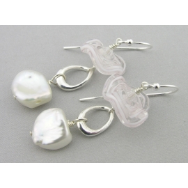 Artisan made white sterling earrings with baroque pearls lampwork