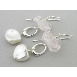 Tutus And Pearls Earrings Artisan made white sterling earrings with baroque pearls lampwork