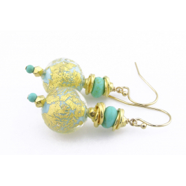 Handmade earrings with turquoise gold venetian beads turquoise gold fill vermeil