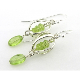 Artisan lime green earrings with caged peridot and sterling silver