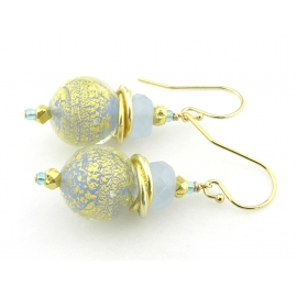 Baby Blue Golden Crackle Earrings Handmade earrings with baby blue gold venetian bead chalcedony gold fill vermeil