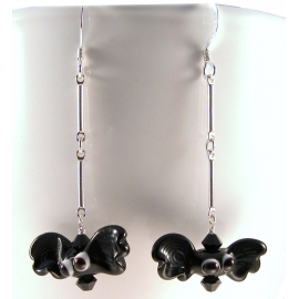 A Little Batty Earrings Handmade artisan halloween earrings with black bats and sterling silver