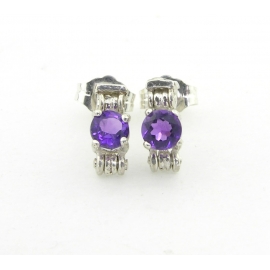 Handmade post earrings with AAA grade amethyst and sterling silver settings