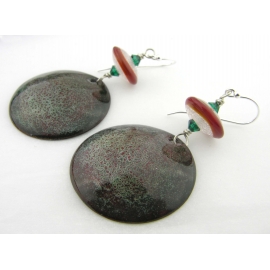 Christmas Speckles Earrings Artisan made red green white enamel on copper lampwork earrings in sterling