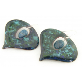 Chaotic Peacock Earrings Artisan made blue, green, aqua enamel on copper earrings apatite sterling