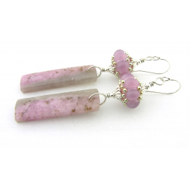 Pink Jewels Earrings Handmade pink, gray earrings with lampwork, tourmaline in quartz, sterling