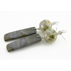 Handmade earrings with artisan lampwork, jasper, labradorite and sterling silver