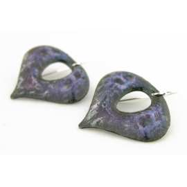 Nebula Earrings - handmade artisan purple black enamel on copper Purple, black enamel on copper earrings inverted drop