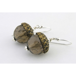 Smoked Acorn Earrings Handmade earrings with faceted smoky quartz acorn sterling silver fall autumn