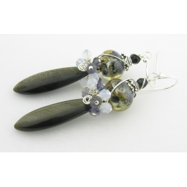 Golden Points Earrings Handmade blue black gold earrings with golden obsidian lampwork iolite sterling