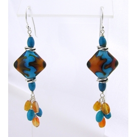 Handmade turquoise orange lampwork earrings carnelian turquoise sterling