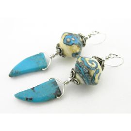 Artisan made sterling earrings with lampwork and sleeping beauty turquoise