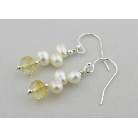 Pretty Yellow Pastels Earrings - Freshwater pearl citrine sterling silver stack