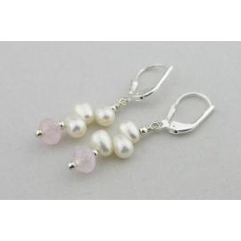 Pretty Pink Pastels Earrings - Freshwater pearl morganite sterling silver stack