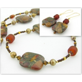 Handmade necklace/earrings topaz artisan lampwork red creek jasper gold fill