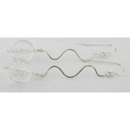 Silver Sparkle Earrings - clear sparkle drop sterling silver squiggle artisan