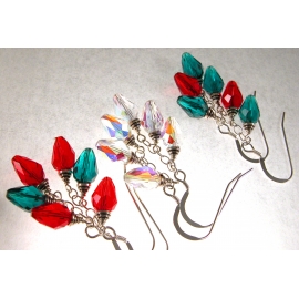 Crystal Holiday Lights Earrings - clear AB red green sparkle drop sterling