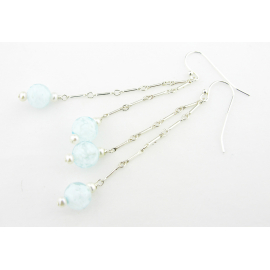 Aqua Whispers Earrings - aqua white venetian glass freshwater pearls earrings sterling silver Artisan aqua white & silver earrings with Venetian glass beads freshwater pearls