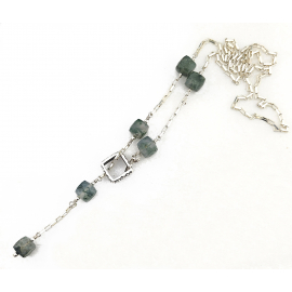 Artisan made sterling silver lariat necklace and earrings green mossy agate
