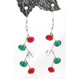 Crystal Christmas Stairs Earrings red green clear sterling silver kinetic