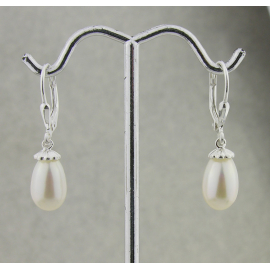 White Scallop Pearl Drops Earrings Artisan made sterling scallop capped earrings with AAA white freshwater pearls