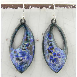 blue, white, green red enamel on copper drop earrings sterling silver