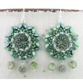 Teal Flowers Earrings - teal green bead weave flower moss agate