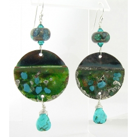 Rustic Ridges Earrings Handmade earrings teal green lampwork turquoise crystals sterling