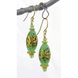 Golden Sea Foam Klimt Earrings Handmade earrings with light green klimt style venetian beads gold fill vermeil