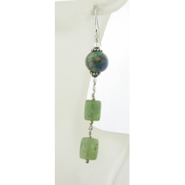 Handmade light green blue purple earrings with green kyanite, lampwork, sterling