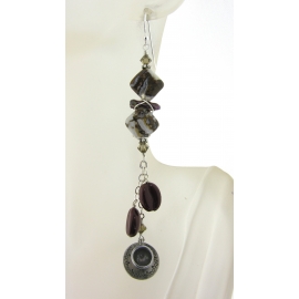 Artisan made brown white agate coffee earrings pearls bean cup crystal sterling