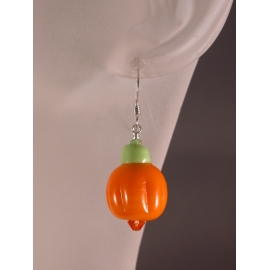 Handmade artisan halloween autumn earrings with orange pumpkins sterling silver