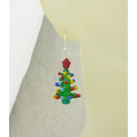 Multicolor Christmas Tree Earrings Handmade Christmas tree earrings with lampwork Swarovski crystals star sterling