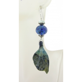 Sea Wings Earrings Handmade earrings with blue and teal lampwork glass wings, sterling silver