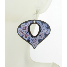 Blue and White Crackle Enamel Earrings Artisan made blue, white, pink crackle enamel on copper earrings sterling