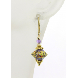 Handmade earrings with purple klimt style venetian beads amethyst gold fill