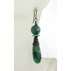 Tantalizing Teal Earrings Artisan made teal earrings shattuckite turquoise dichroic glass copper