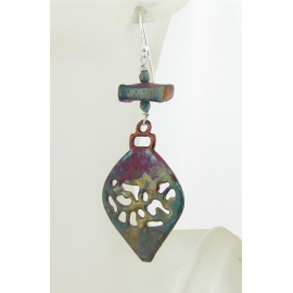 Raku Drops Ornaments Earrings Artisan made raku copper ornament and pottery dangle earrings