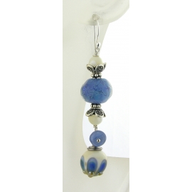 Handmade blue earrings with blue peacock lampwork glass, kyanite, sterling