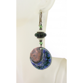 Dappled Earrings Artisan made blue green white organic enamel on copper earrings lampwork niobium