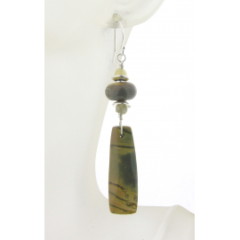 Handmade yellow gray earrings with lampwork, red creek jasper, citrine, sterling