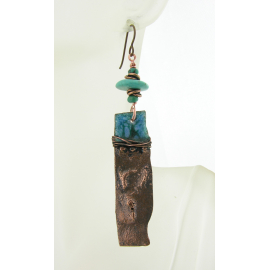 ALL WRAPPED UP IN TURQUOISE EARRINGS Artisan made reticulated, enameled copper drops and turquoise earrings