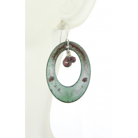 Artisan made red and light mint green enamel on copper earrings garnet sterling