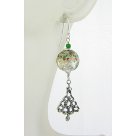 Oh Christmas Tree Earrings Handmade red green Christmas earrings with lampwork sterling tree tsavorite