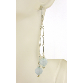 Artisan aqua white & silver earrings with Venetian glass beads freshwater pearls