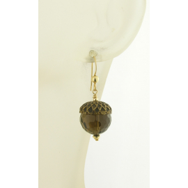 Handmade earrings with faceted smoky quartz acorn gold fill fall autumn