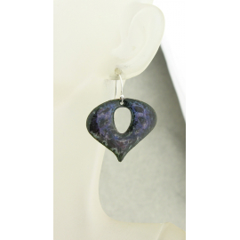 Purple, black enamel on copper earrings inverted drop