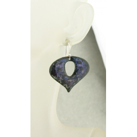Nebula Earrings - handmade artisan purple black enamel on copper Purple, black enamel on copper earrings inverted drop